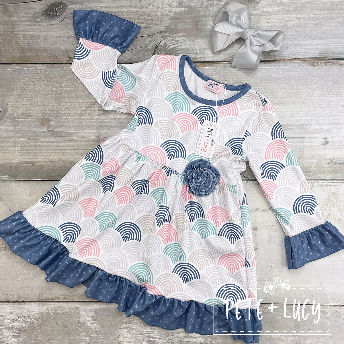 6-9 Months Rainbow Blues Long Sleeve Dress