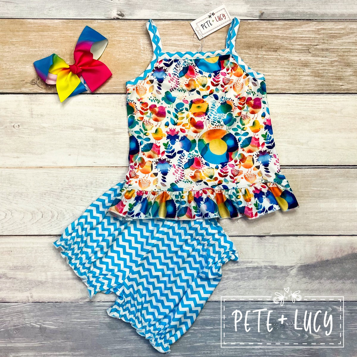 Colorful Birds Shorts Set 7/8