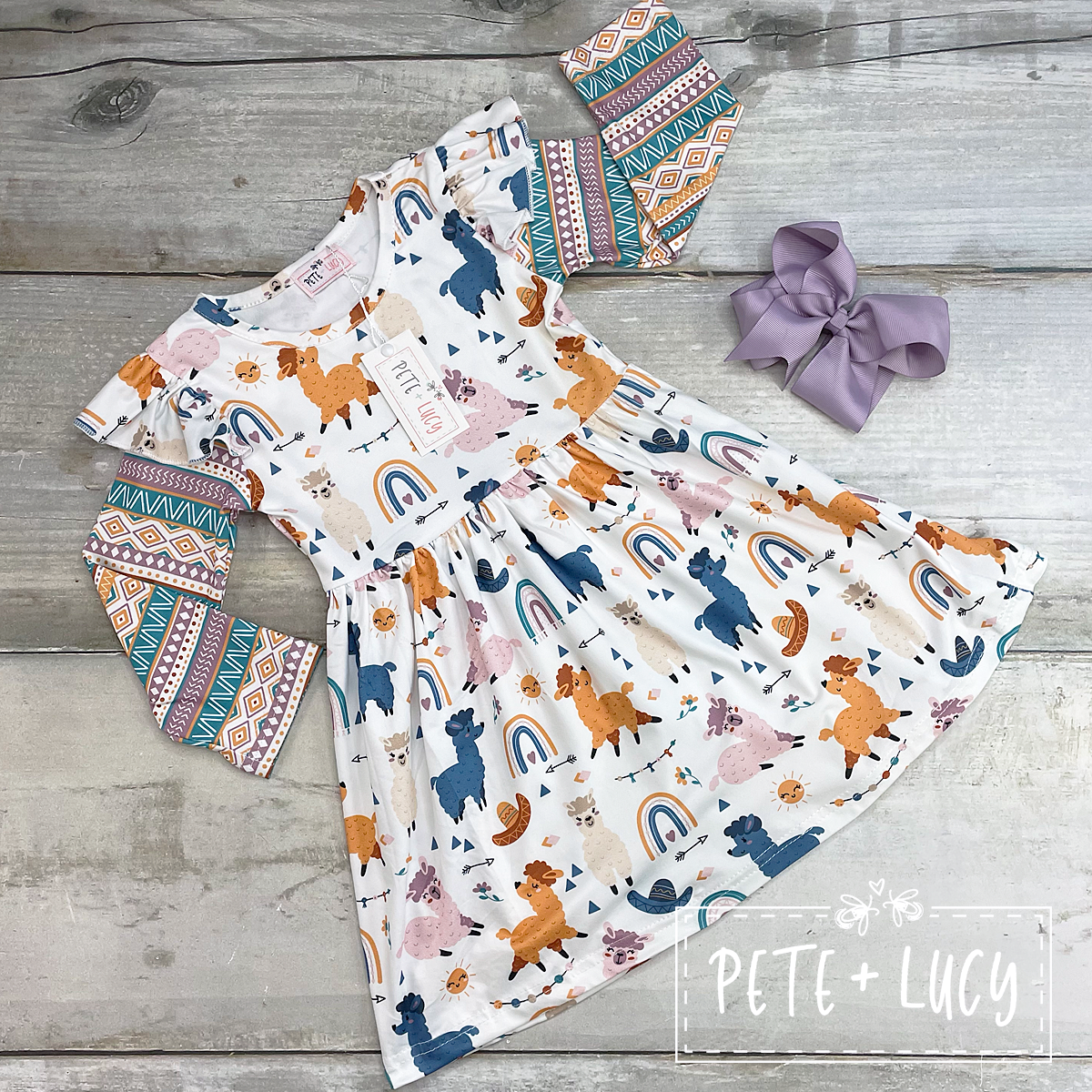 Size 5 Llama Party Long Sleeve Dress