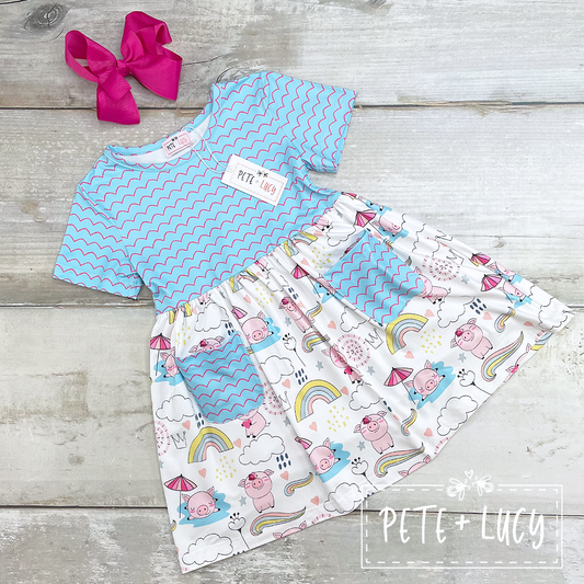 0-6 Month Piggy Party Short Sleeve Dress