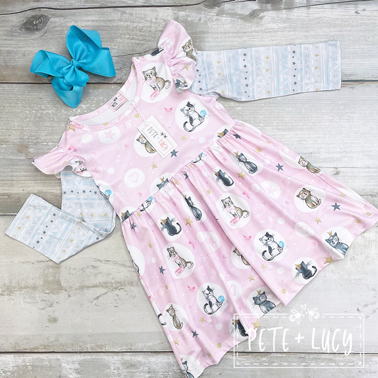 10/12 Pretty Kitties Long Sleeve Dress