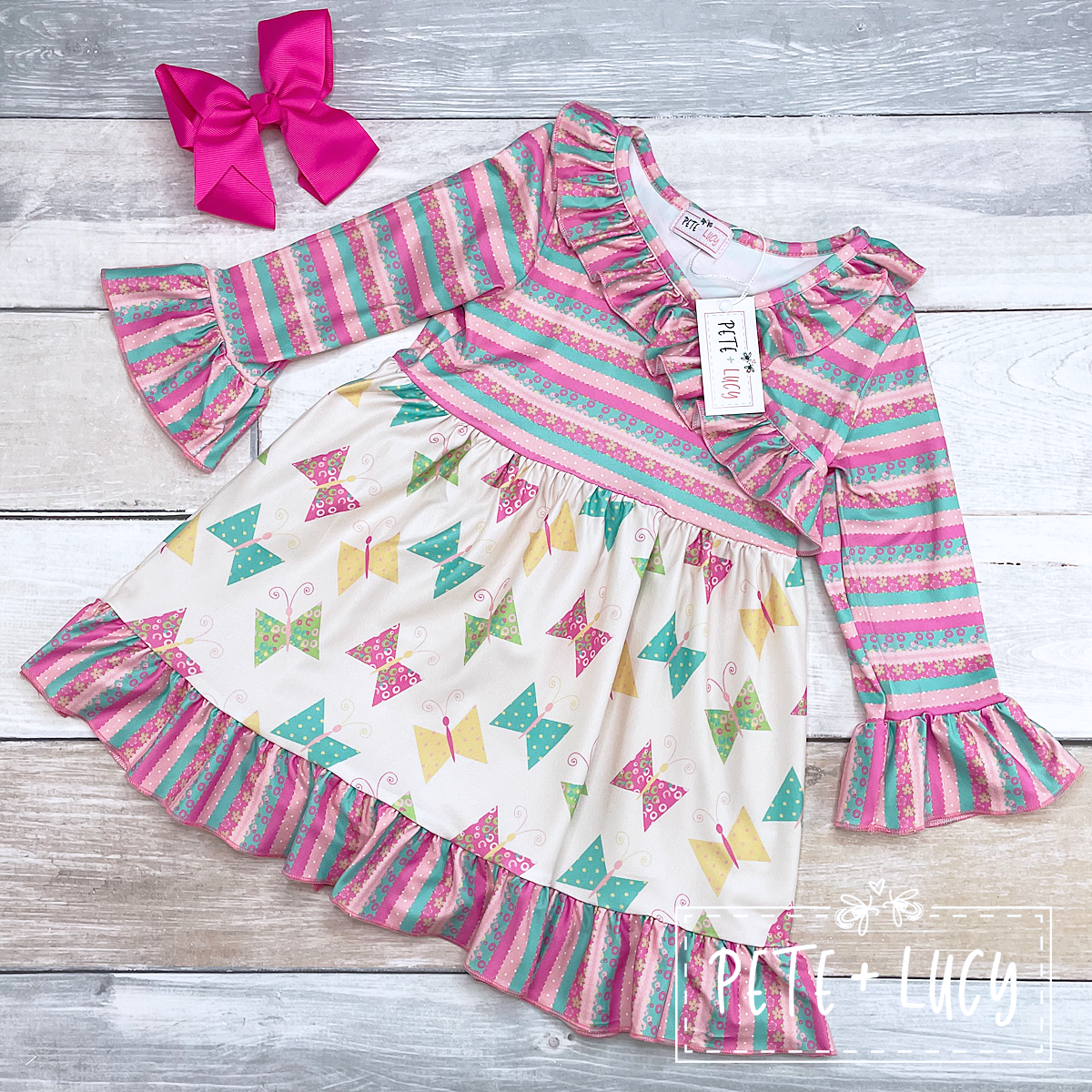 3T Fly Like A Butterfly Long Sleeve Dress