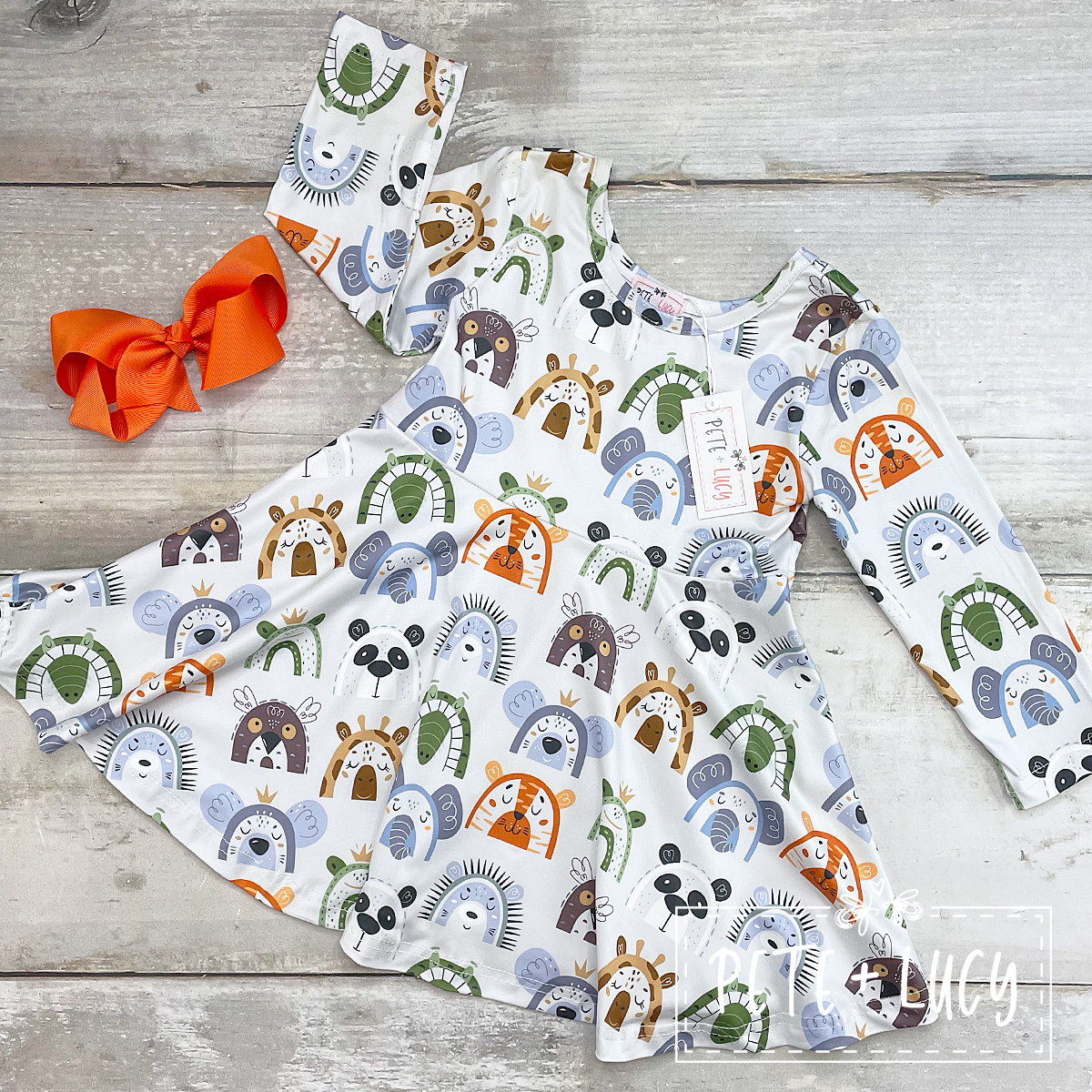 7/8 Happy Zoo Long Sleeve Dress