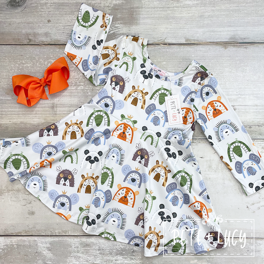 7/8 Happy Zoo Long Sleeve Dress