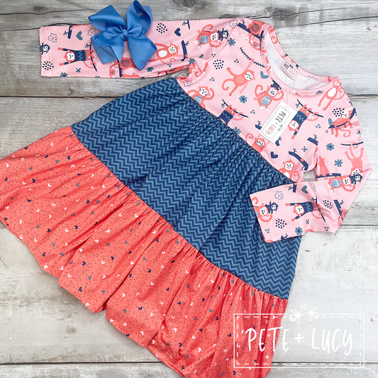 7/8 Monkeying Around Long Sleeve Dress