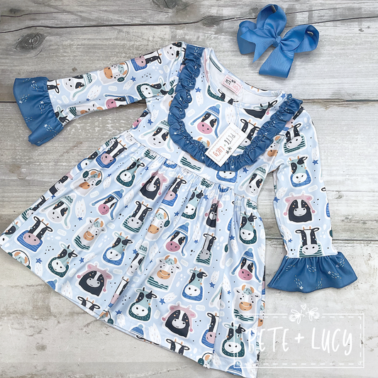 4T Cool Cows Long Sleeve Dress