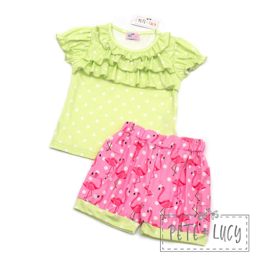 0-6 Month Fancy Flamingos Short Set