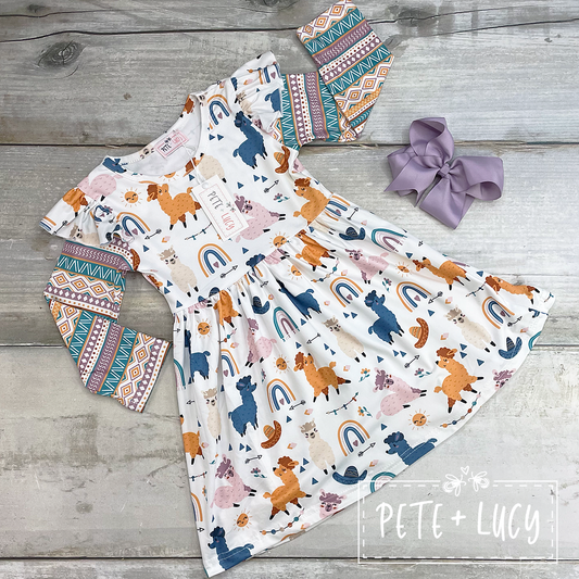 Size 5 Llama Party Long Sleeve Dress